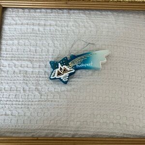 Blue and White Hand-painted Blown Glass Budapest  Christmas Ornament.